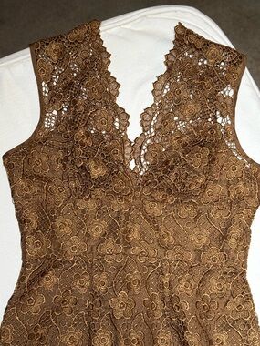 Tracy Reese Dress Brown Floral Lace V-Neck Sheath